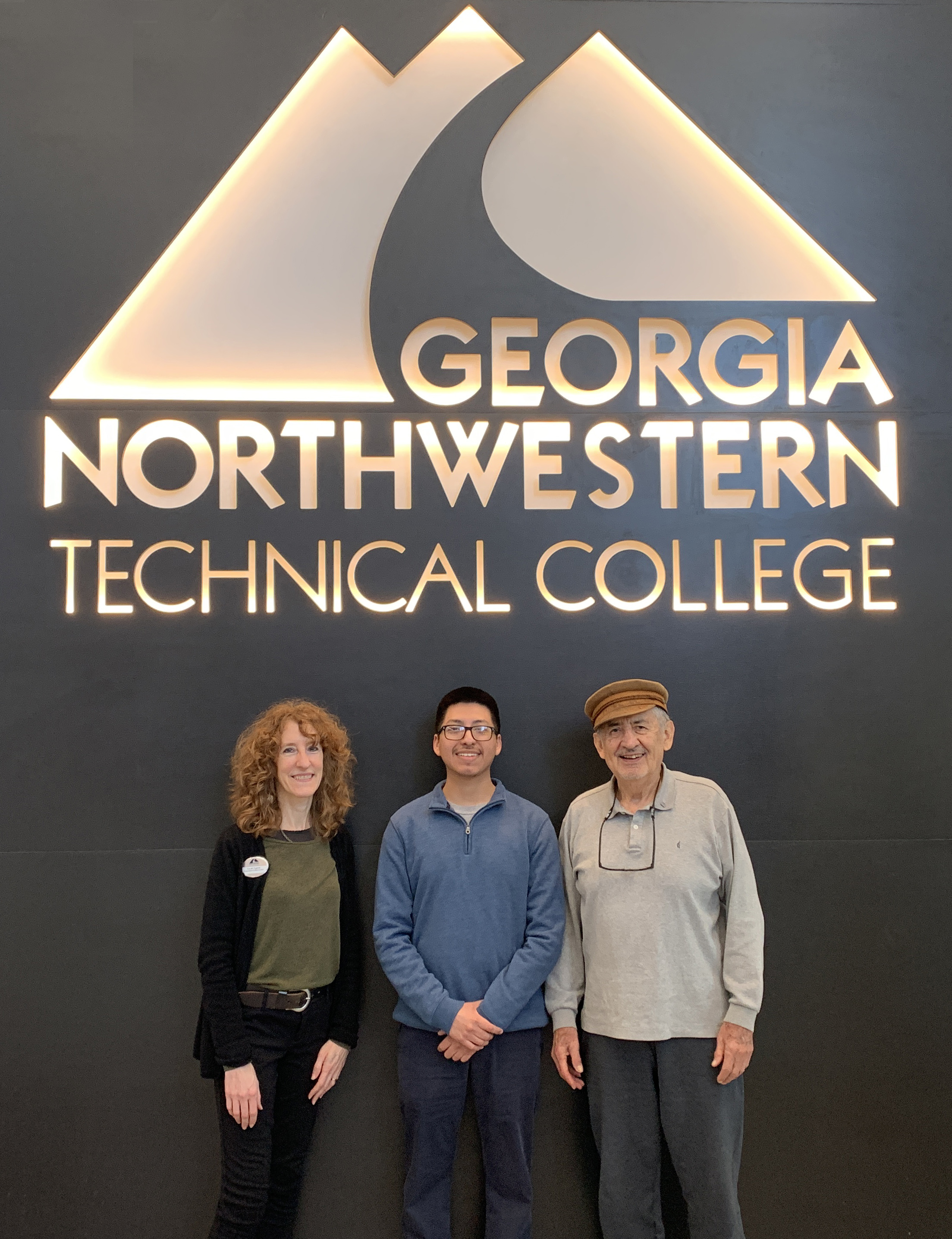 (From left) Sarah Egerer, GNTC Foundation administrator; GNTC student Juan Miguel Lopez, Kitty Felker Memorial Scholarship recipient; and Octavio Perez, founder of the Kitty Felker Memorial Scholarship at GNTC.
