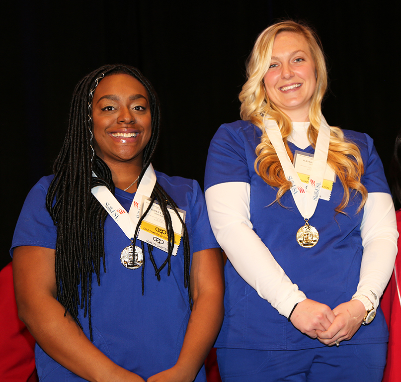Kimberlee Hall (right) won the gold medal in Practical Nursing and Brittany Square (left) won the silver medal in Practical Nursing at the 2019 SkillsUSA Georgia competition.