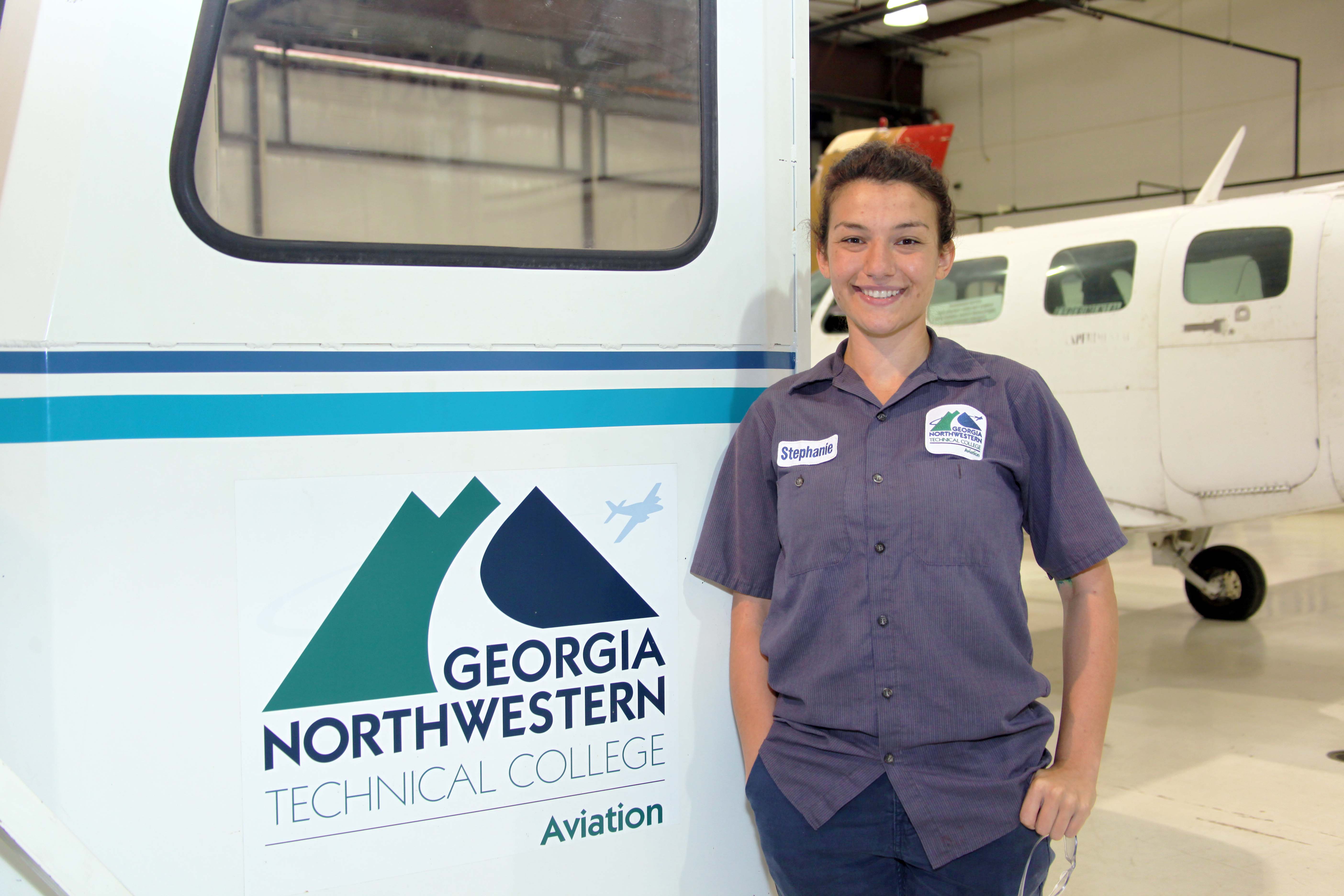Aviation Maintenance Technology major Stephanie Tarbous received the $5,000 Delta Air Lines Aircraft Maintenance Technology Scholarship to help with her education at GNTC.